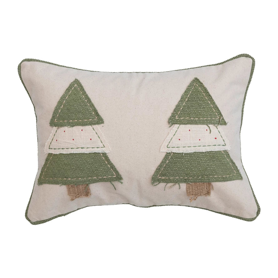Christmas Tree Appliqué Cotton Lumbar Pillow