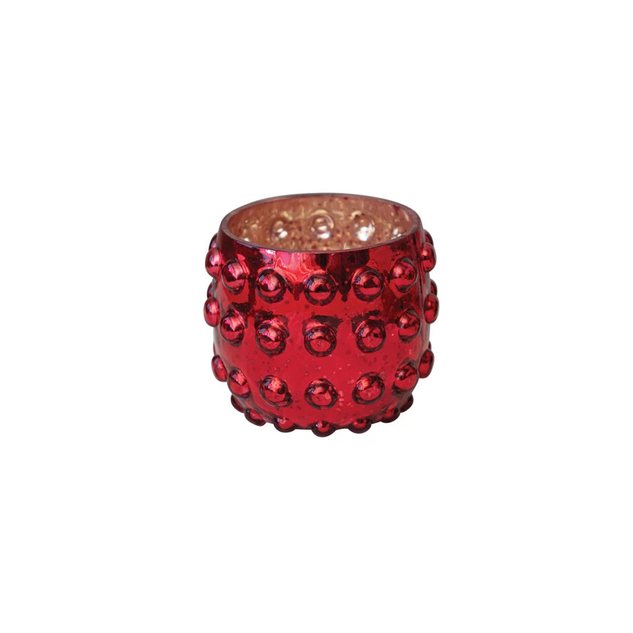 Red Mercury Glass Hobnail Votive Holder