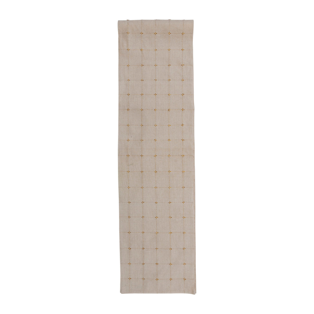 Cream Woven Cotton Table Runner w/ Metallic Gold Thread