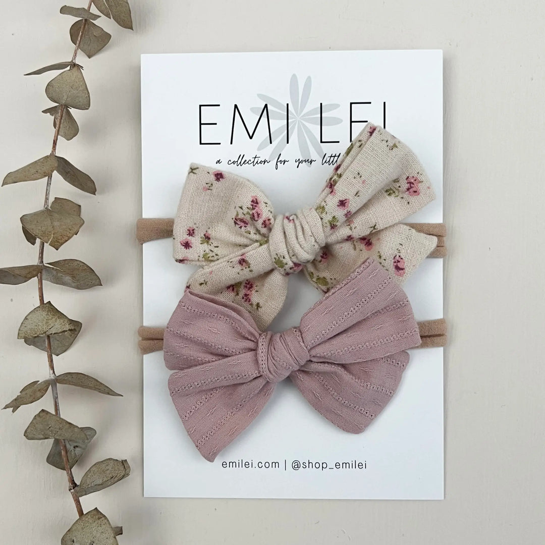 Nylon Headband Bow - Mauve Floral/Natural Floral