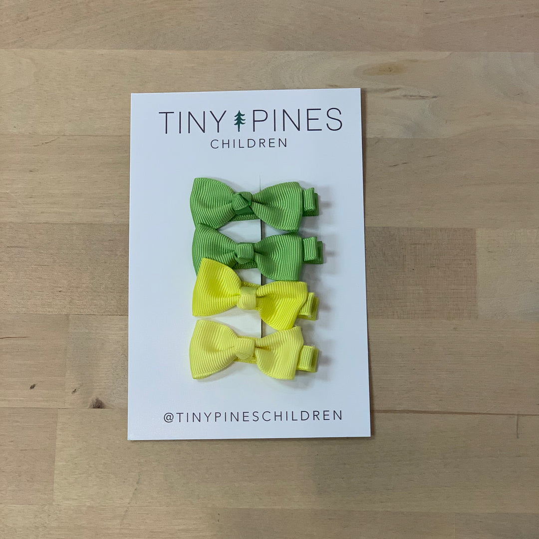 Mini Bow Clip Set - Lime Green/Neon Yellow