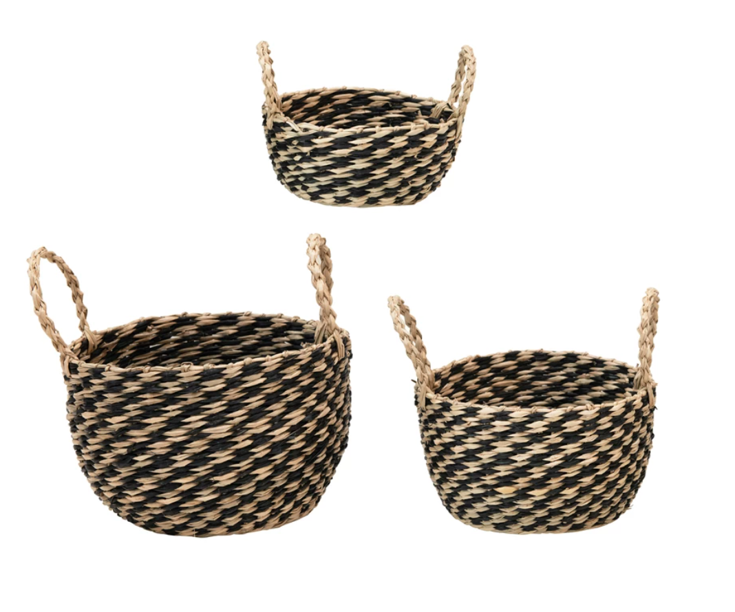Black and Natural Seagrass Basket