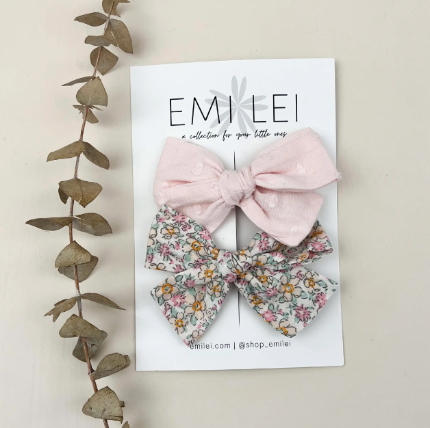 Alligator Clip Bow - Pastel Floral/Soft Pink