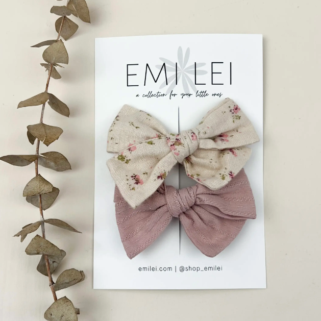 Alligator Clip Bow - Mauve/Natural Floral