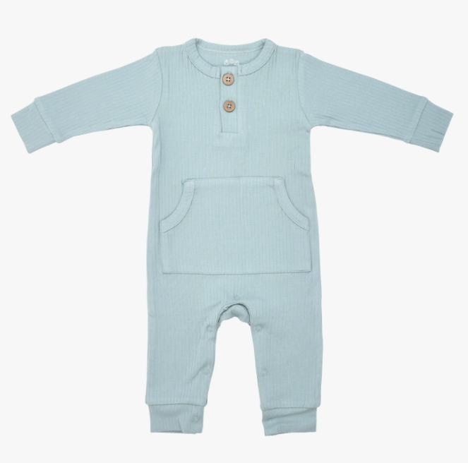 Baby Ribbed Playsuit w/ Pocket - Robins Egg