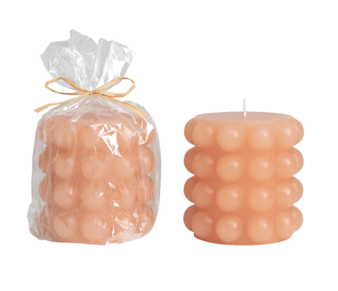 Pink Hobnail Pillar Candle