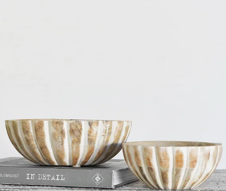 Stripe Carved Wood Bowls