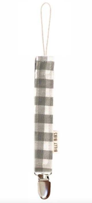 Slate Gingham Pacifier Clip