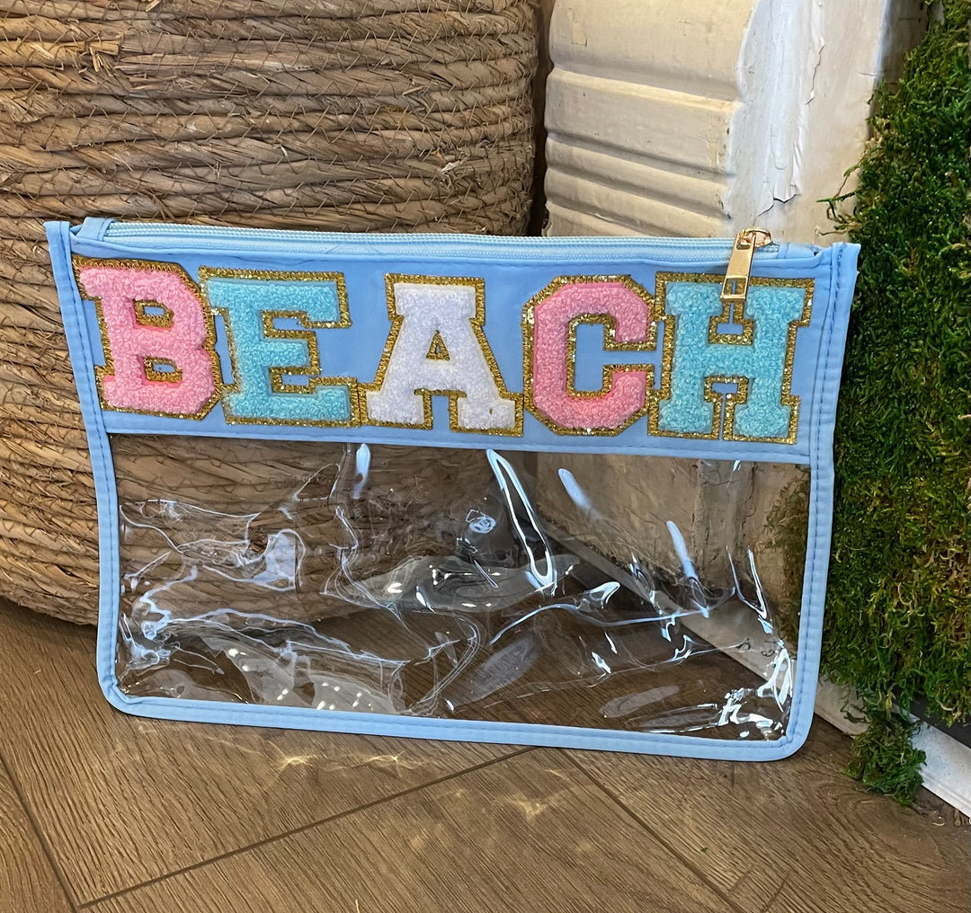 BEACH Chenille Letter Clear Pouch