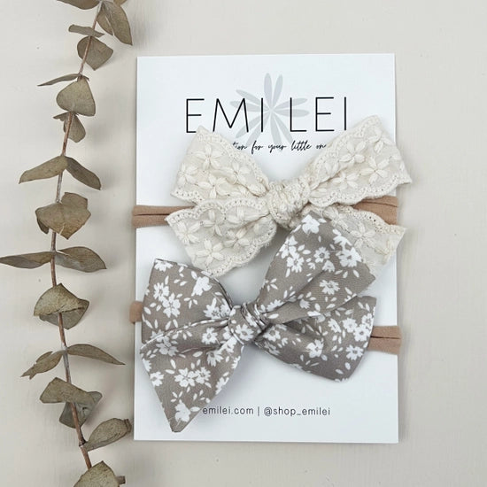 Nylon Headband Bow - Linen Lace & Neutral Floral