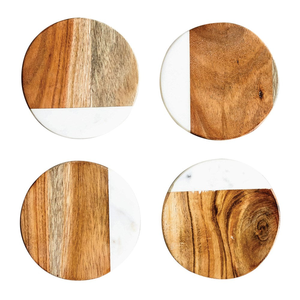 Marble & Mango Wood Round Coasters