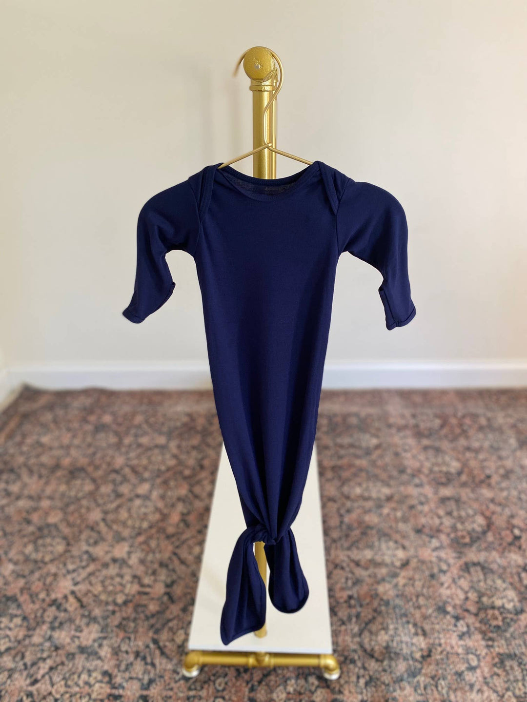 Crew Neck Baby Gown and Hat Set - Navy