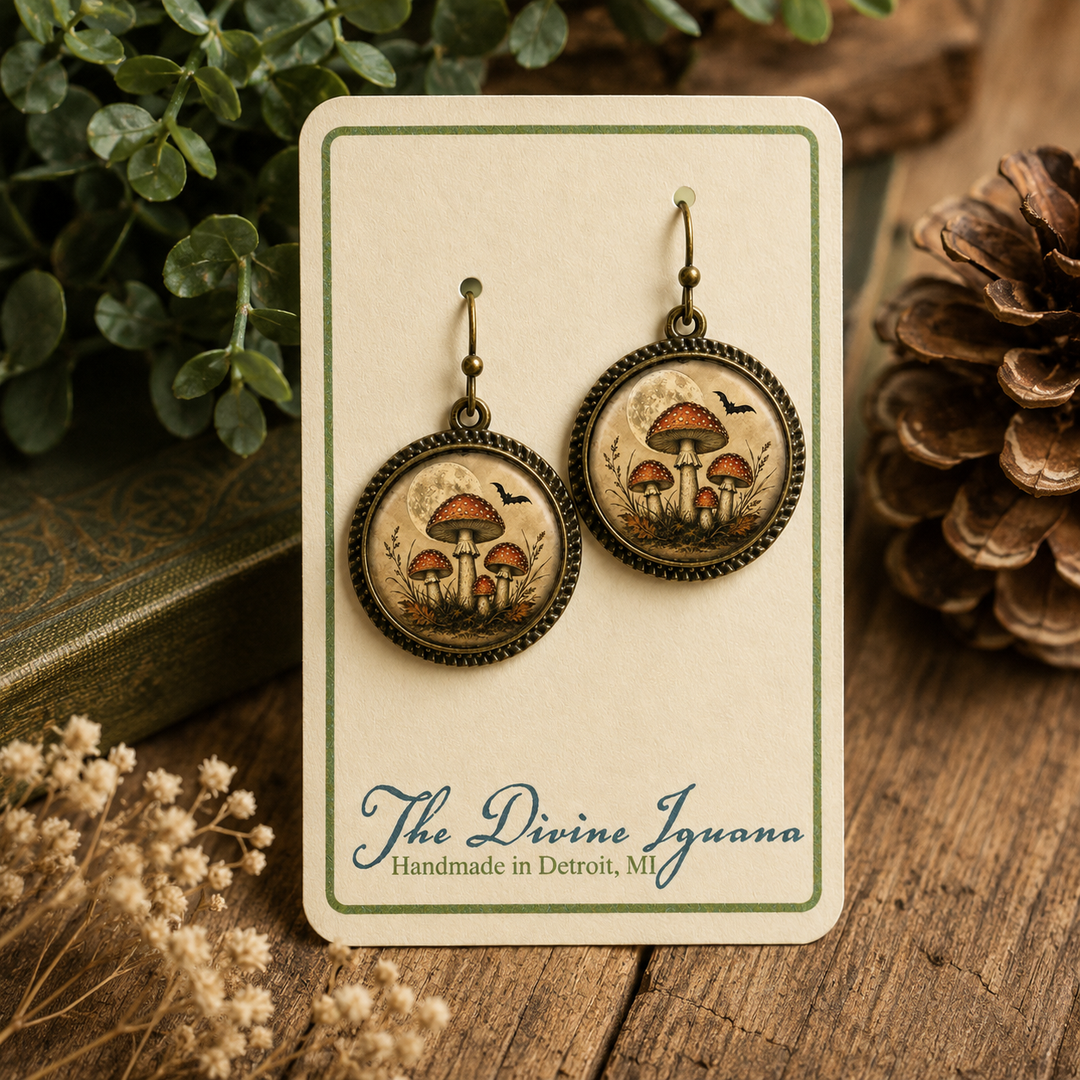 Moonshadow Mushrooms Vintage Earrings