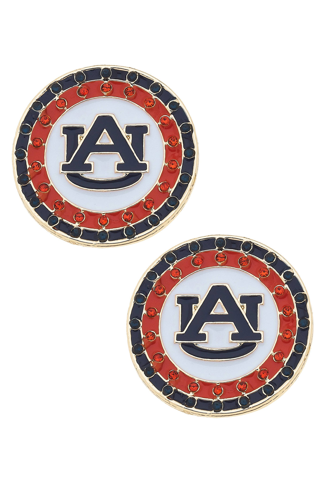 Auburn Tigers Pave Disc Stud Earrings in Orange/Navy/White