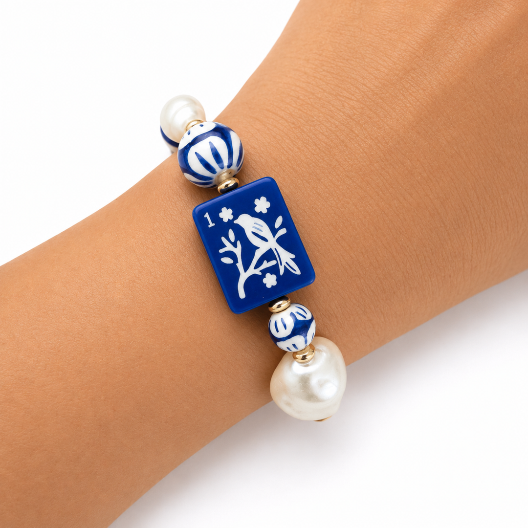 Mahjong Tile Mixed Bead Stretch Bracelet