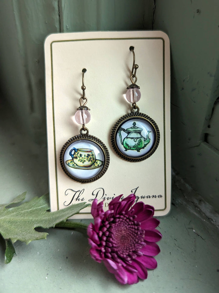 Pastel Teacup and Teapot Steampunk Victorian Earrings