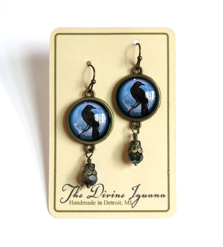 Purple Crow or Raven Goth Halloween Earrings