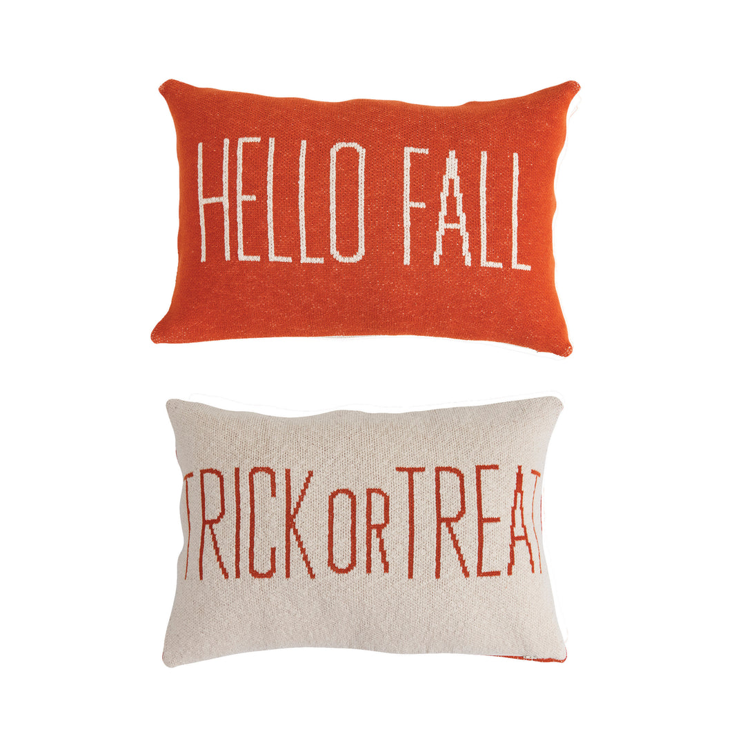 Two-Sided Cotton Knit Lumbar Pillow - Hello Fall/Trick or Treat