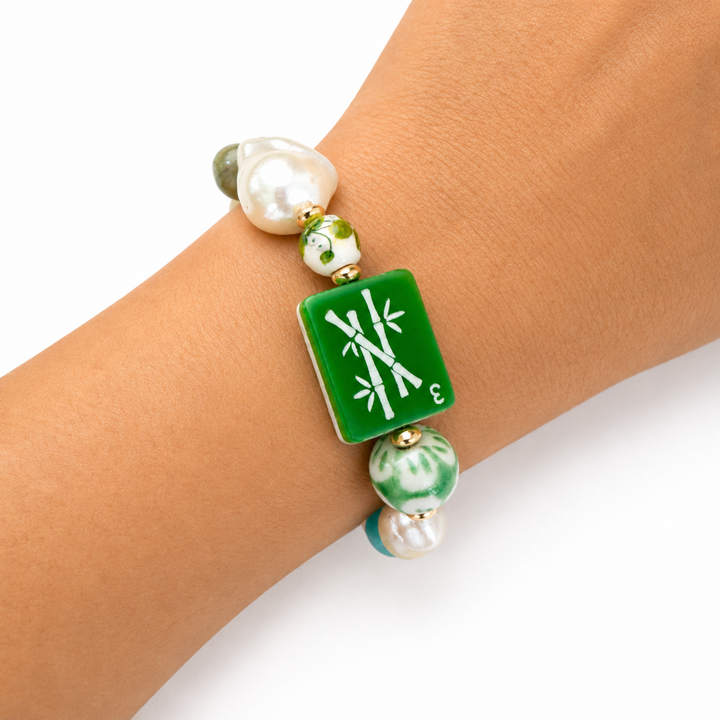 Mahjong Tile Mixed Bead Stretch Bracelet