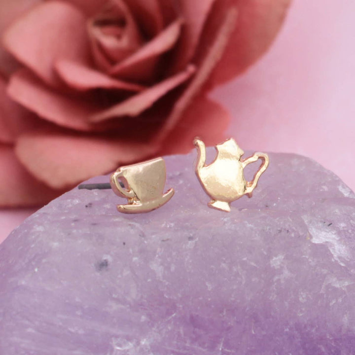 Book Lovers Gold Tea Set Post Earrings
