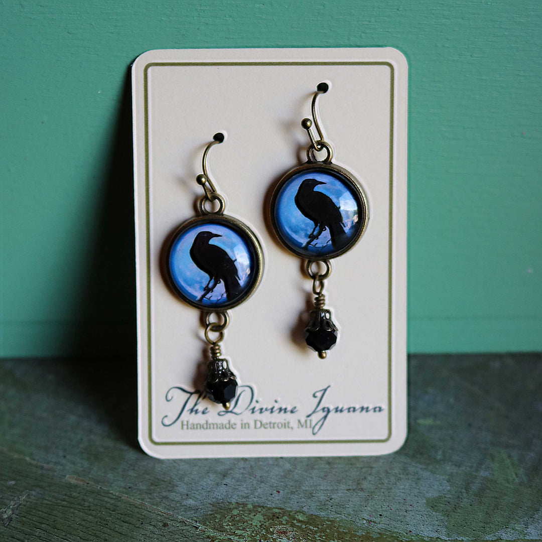 Purple Crow or Raven Goth Halloween Earrings