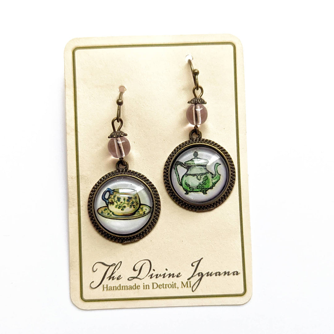 Pastel Teacup and Teapot Steampunk Victorian Earrings