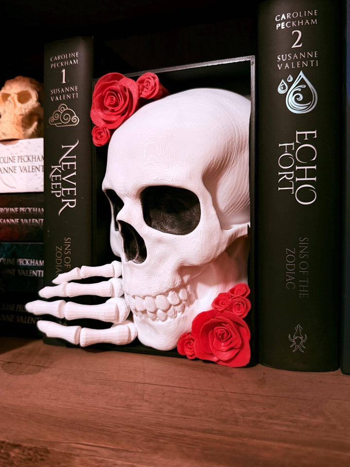 3D Printed Skull and Roses Bookend