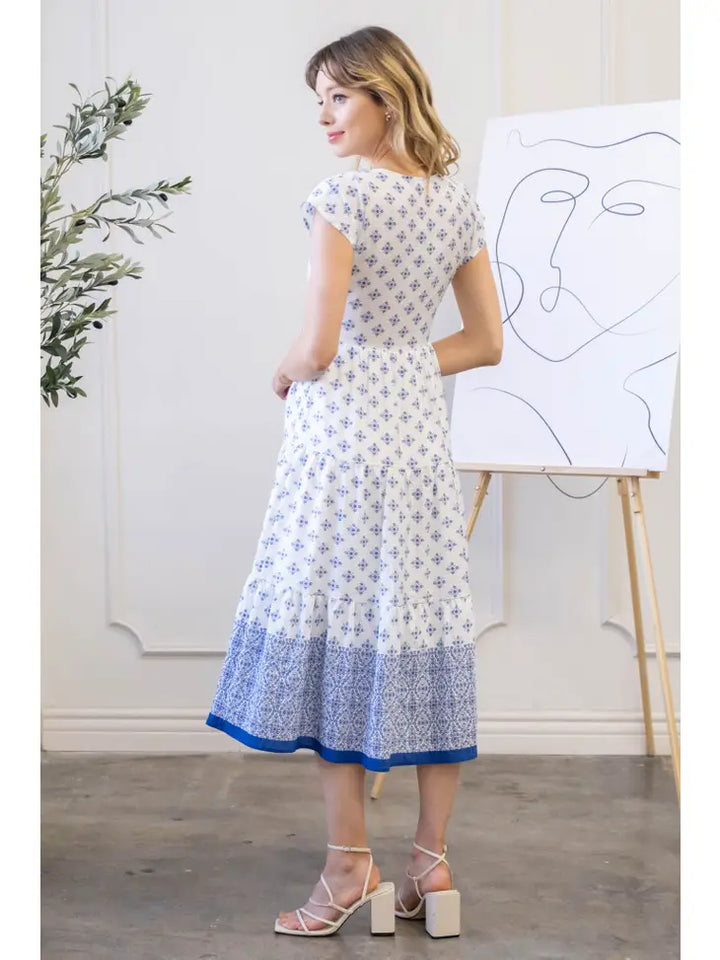Geometric Print Midi Dress - Blue