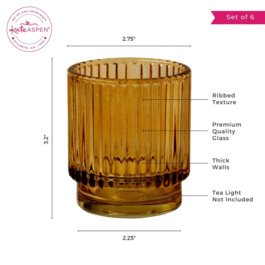 Ribbed Amber Glass Votive Candle Holder
