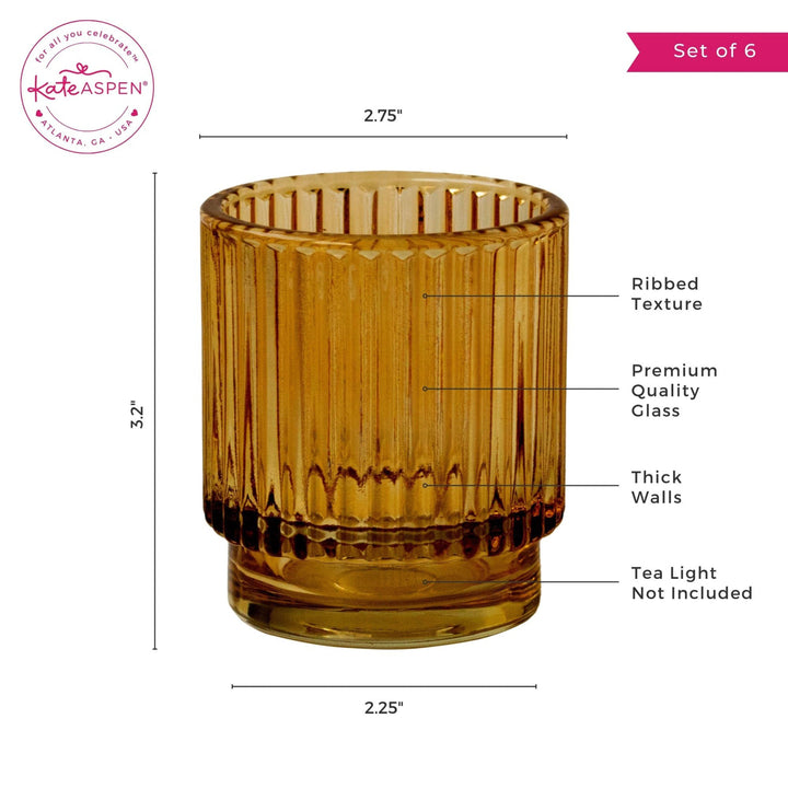 Ribbed Amber Glass Votive Candle Holder