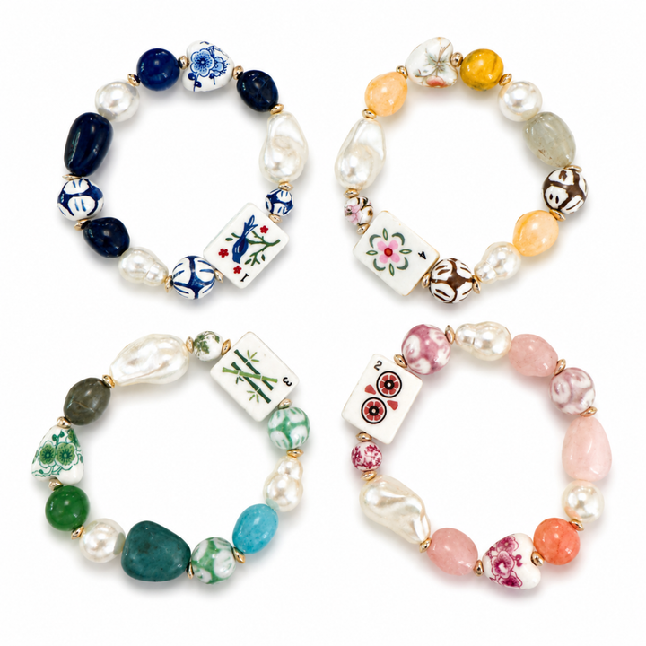 Mahjong Tile Mixed Bead Stretch Bracelet