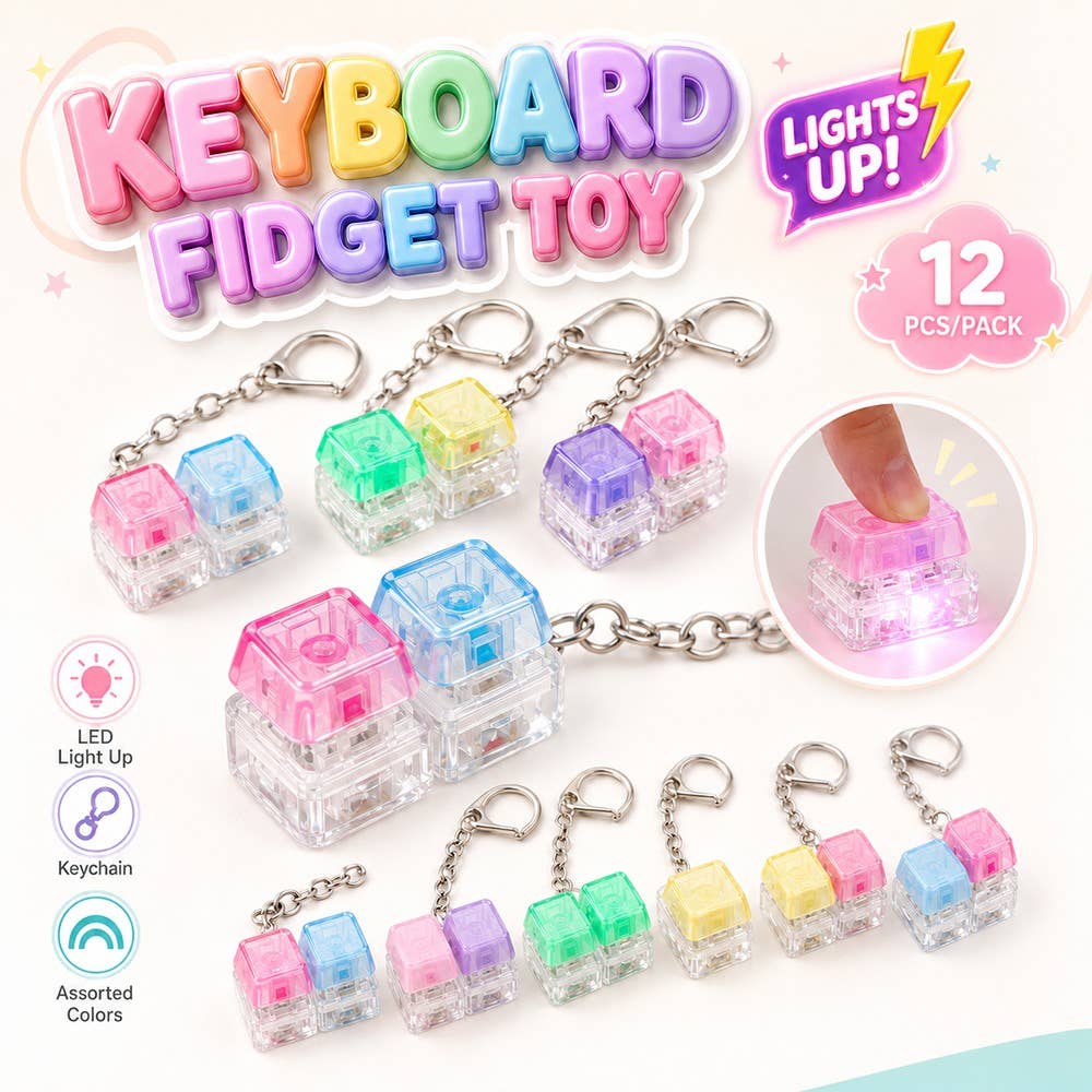 12pk Light Up Keyboard Fidget Toy Sensory Clicker Keychain dumpling bun