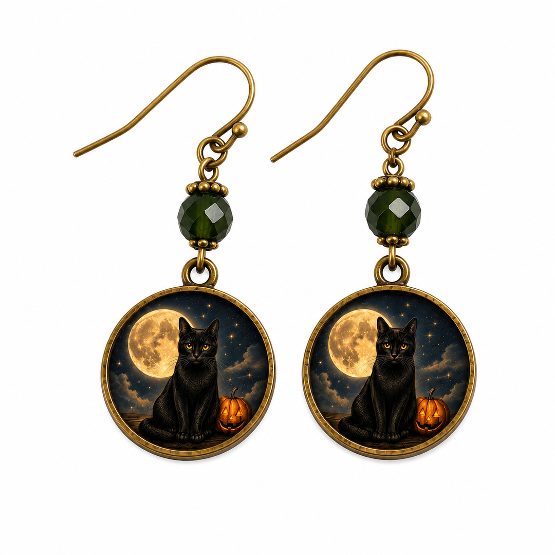 Black Cat & Pumpkin Halloween Earrings