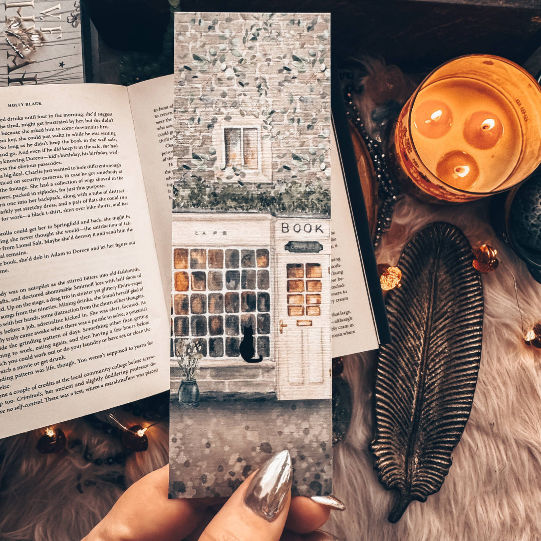 Book Shop Cat Watercolor Bookmark