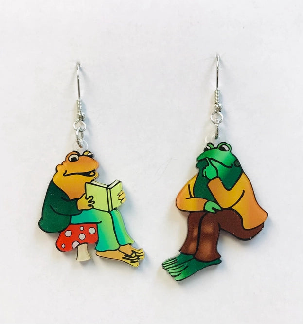 Frog Friends Chatting Reading Books Earrings