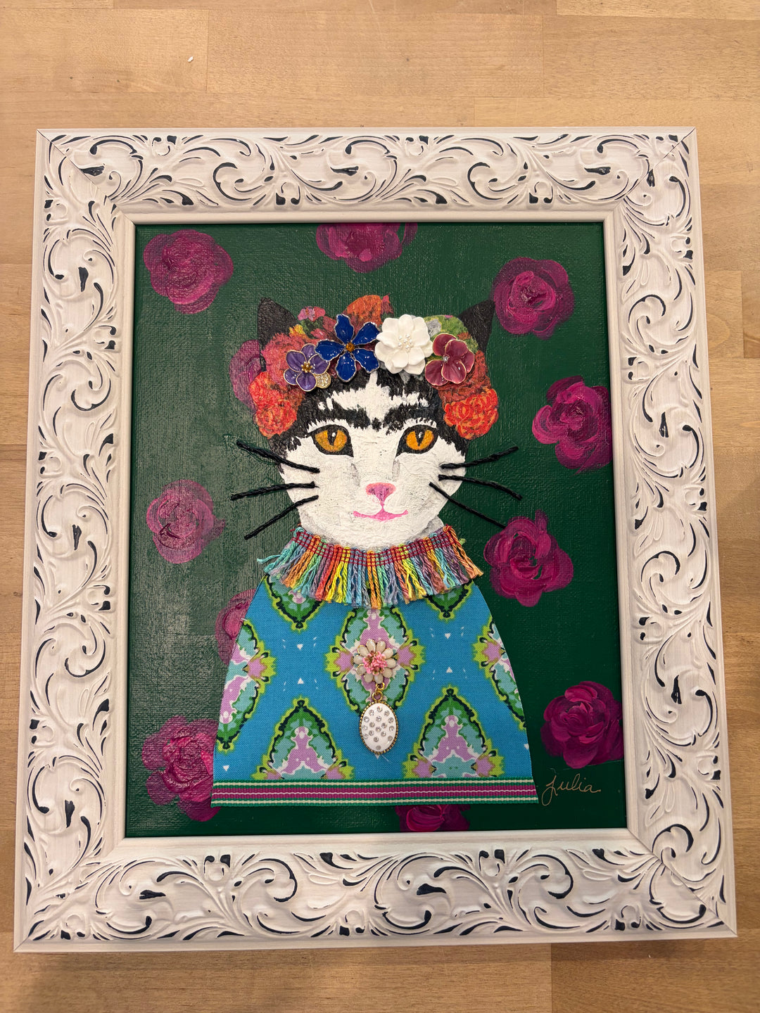 Frida Catlo Original Artwork by Julia Johnson White Frame
