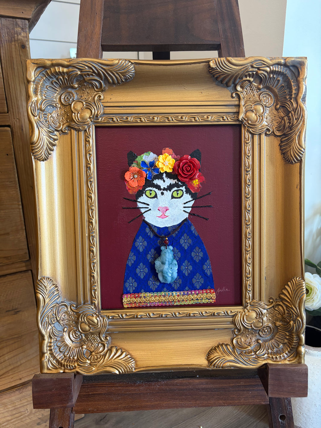 Frida Catlo Original Artwork by Julia Johnson - Ornate Gold Frame