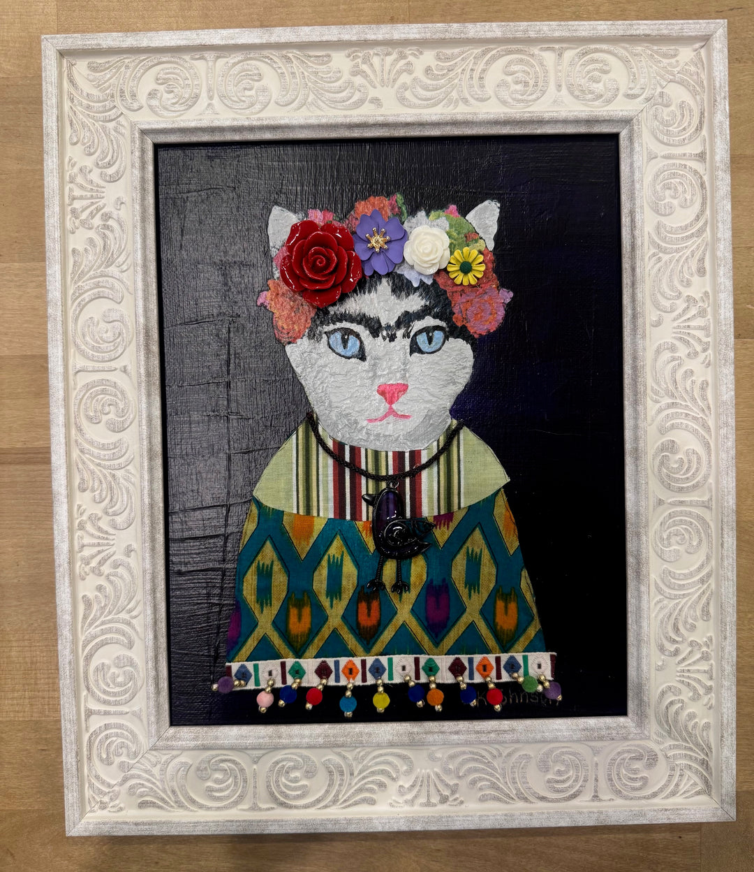 Frida Catlo Original Artwork by Julia Johnson in Wooden Frame