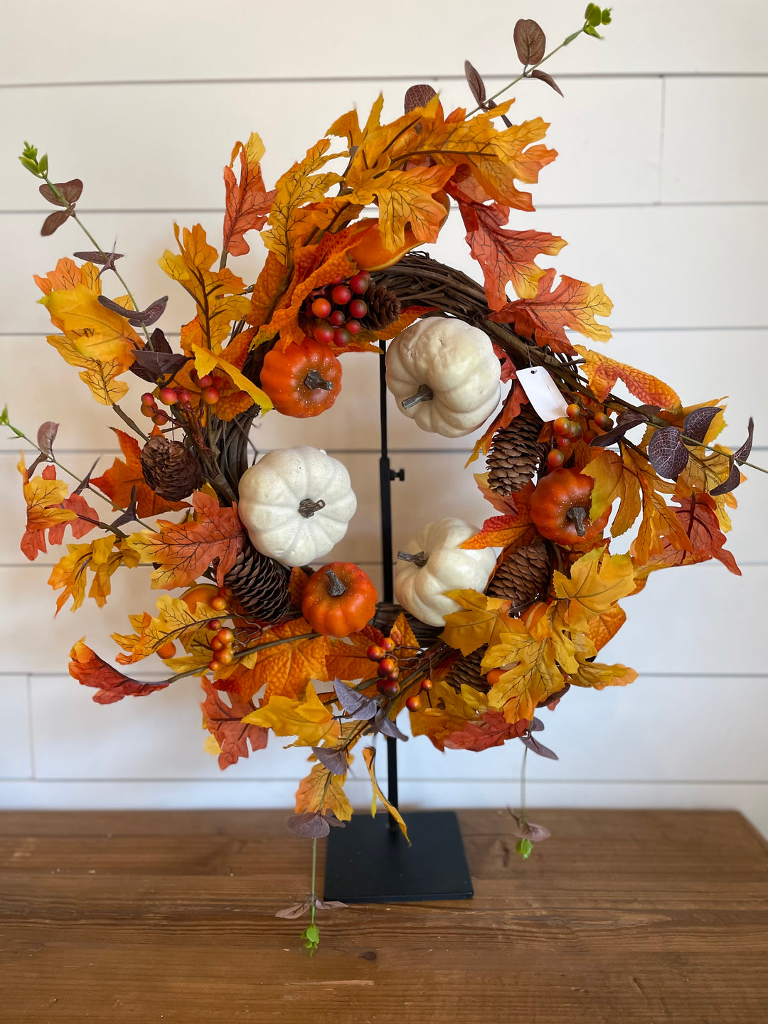 20" Wreath with Pumpkins, Pinecones, and Berries