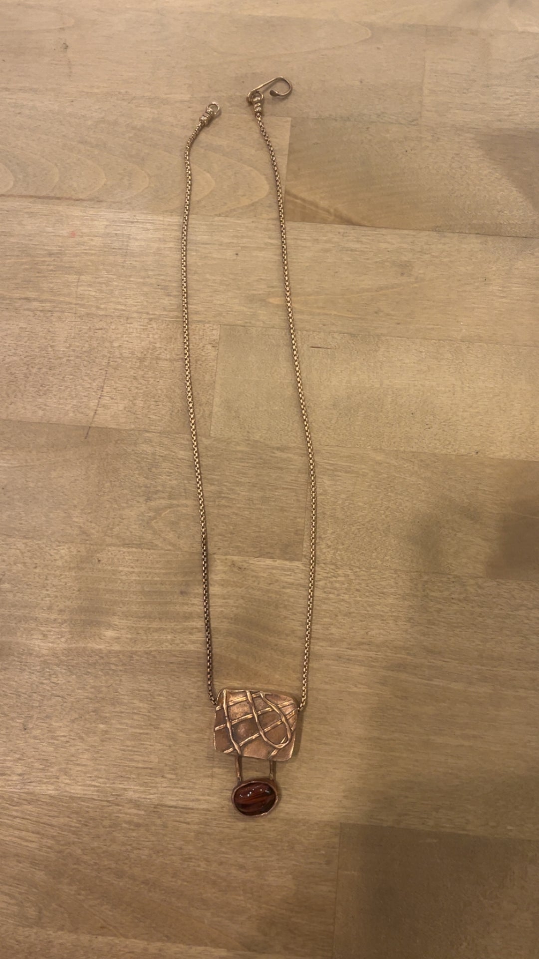 Brass/Copper Box Necklace w/ Tigers Eye Becky R.