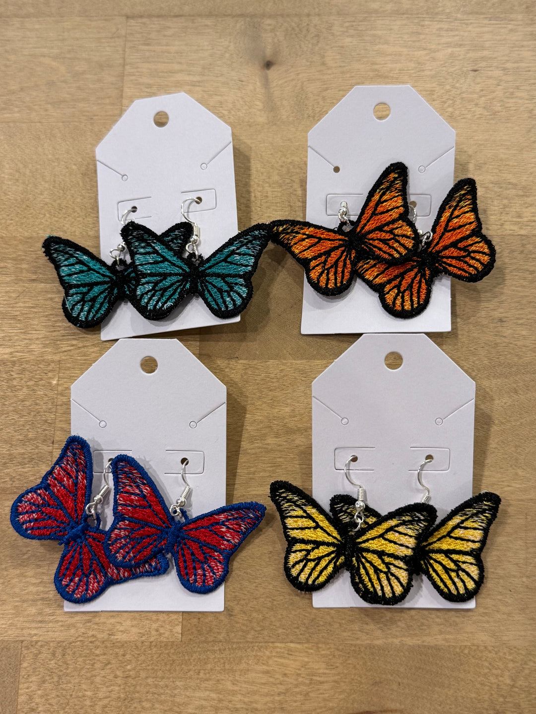 Embroidered Butterfly Earrings (Various Colors)