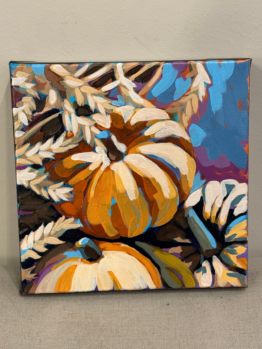 Pumpkins/Wheat in Basket - 8x8
