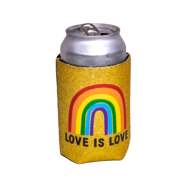Gold Sparkle with Rainbow "Love Is Love" Can Cover