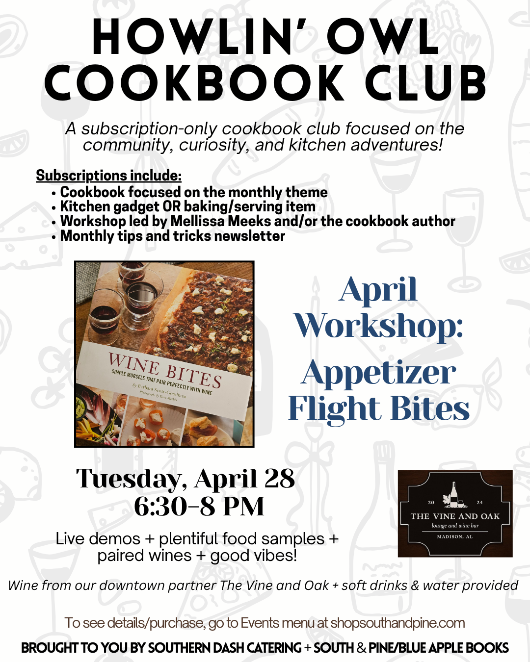 April 2026 Howlin' Owl Subscription Cookbook Club - "Appetizer Flight Bites"