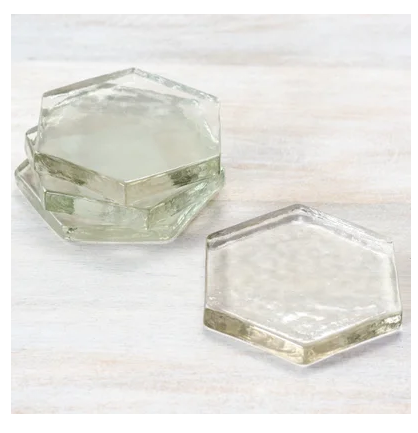 Glass Hexagon Coasters - Set of 4