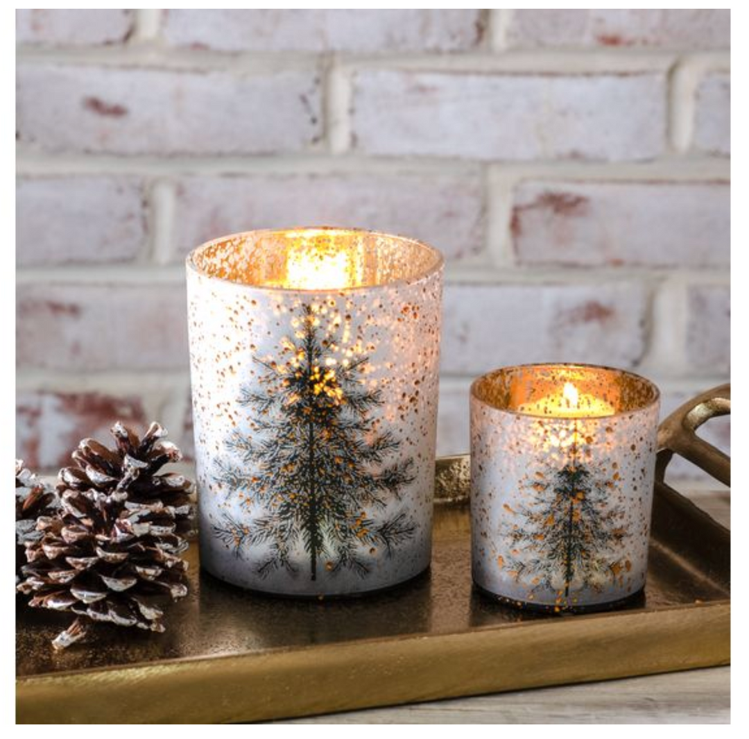Gold Frosted Tree Pattern Candleholder (2 Sizes)