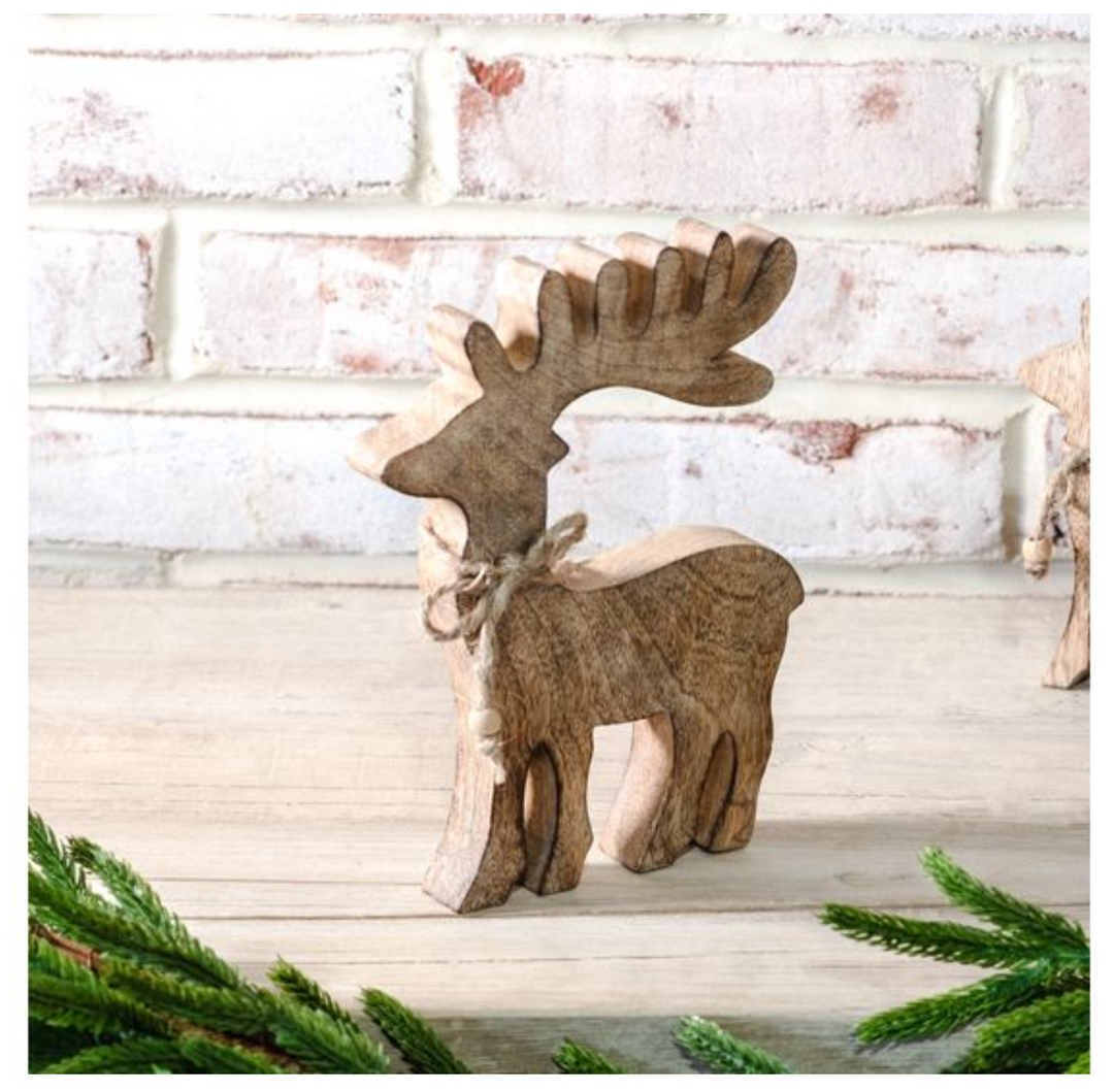 8" Wood Holiday Deer