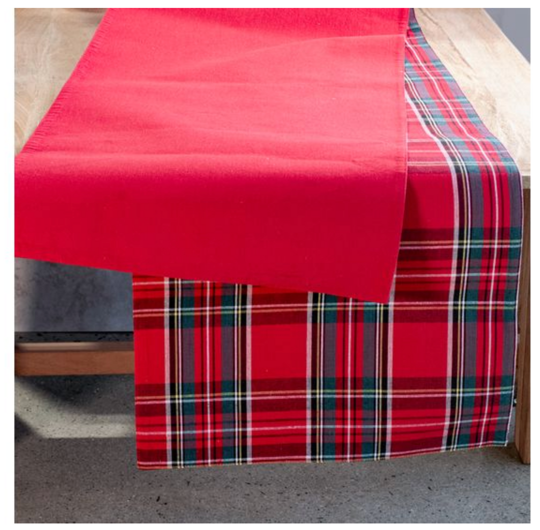 Red/Plaid Reversible Table Runner 16"x72"