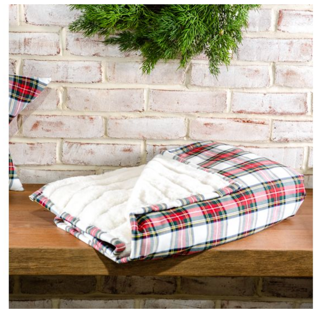 Tartan Plaid Throw w/Faux Fur Lining