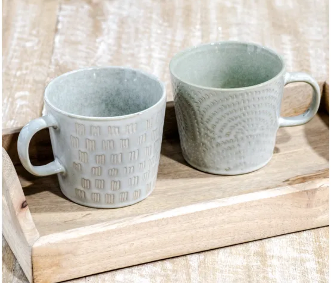 Patterned Ceramic Mug - Pale Blue (2 Styles)